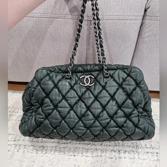 CHANEL Dark Forest Green Quilted Puffer Bowler Bag - Picture 1 of 16